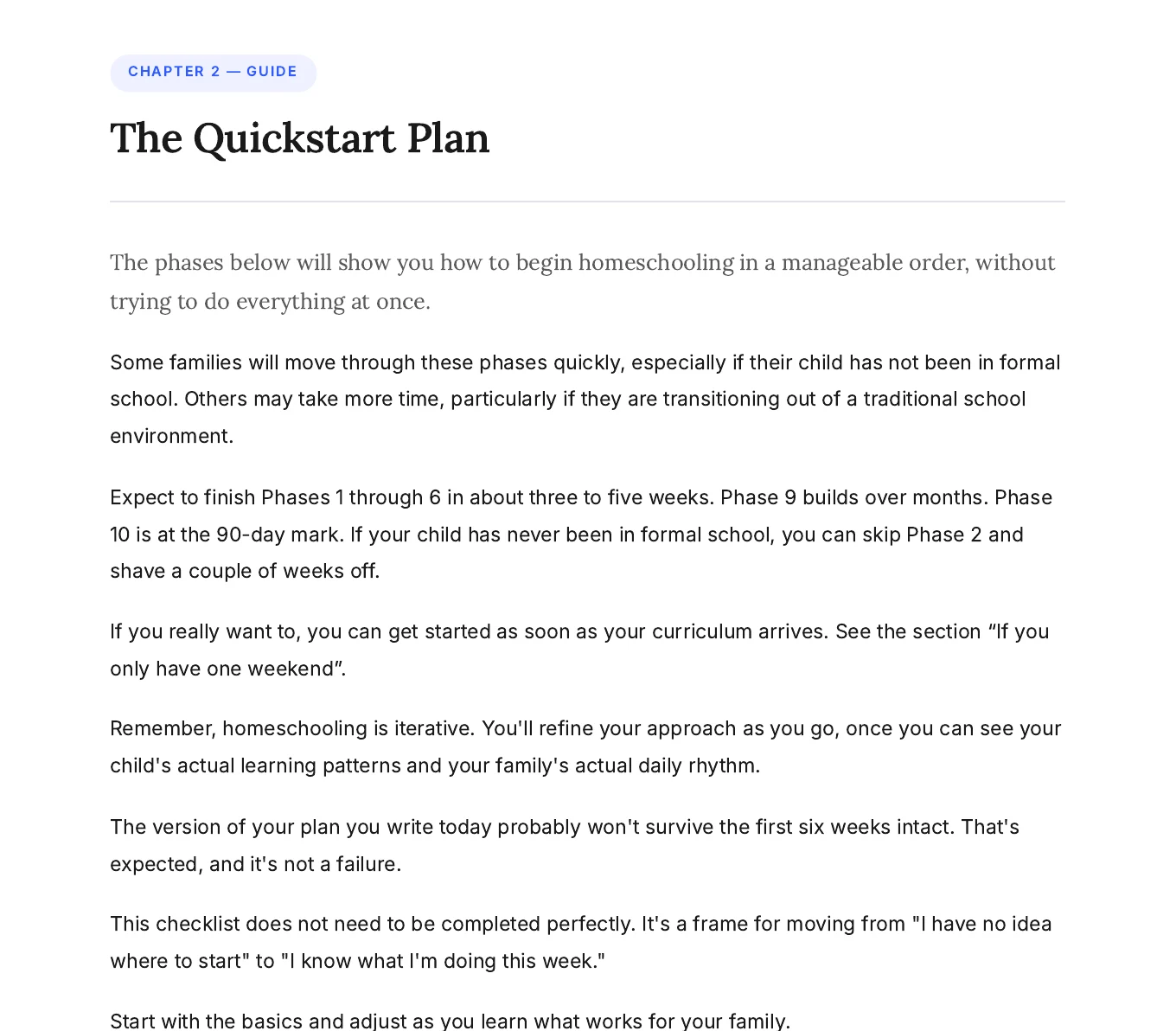 The opening page of Chapter 2, The Quickstart Plan
